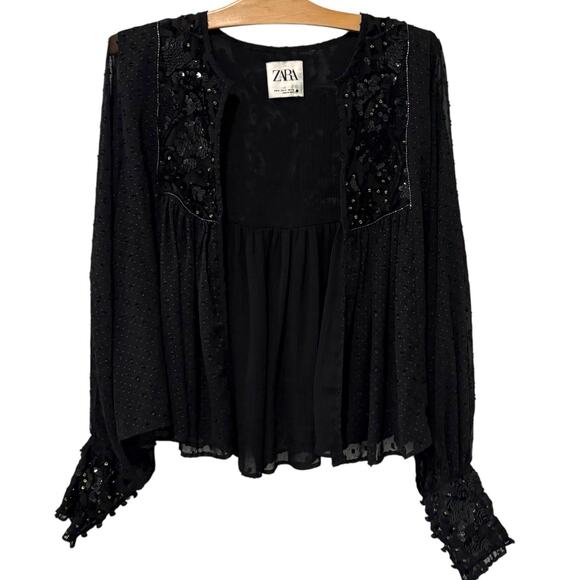 Zara | Bolero Sequin Swiss Dot Jacket Top Sequins FLAW- Size Medium - Picture 1 of 10
